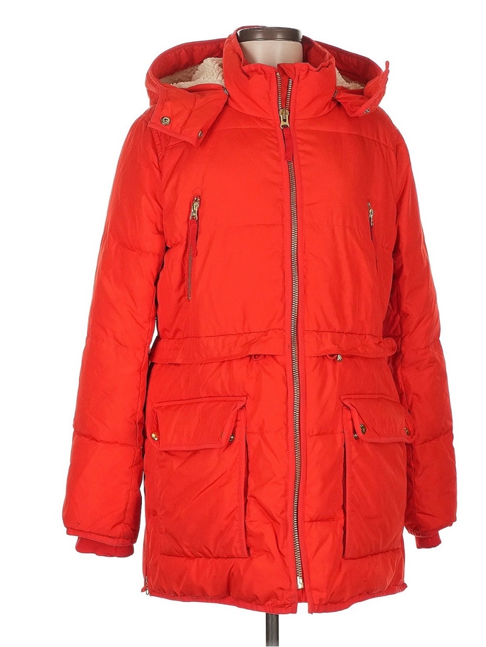 J.Crew Chateau Primaloft Puffer Coat Red Pink Sherpa Hood S